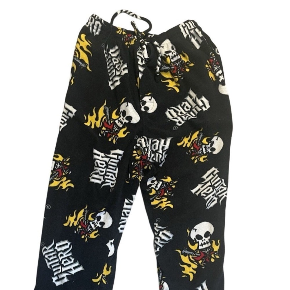Y2K Guitar Hero Draw String Pajama Pants SZ Large L Flames Rock‎ On Skull